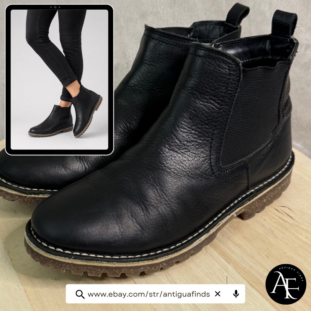 Steve Madden B Clay Black Leather Chelsea Boots Womens Size 5 Zip Lug Sole Ankle